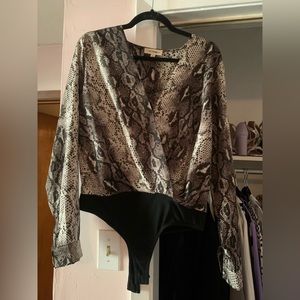 Brown snake print bodysuit blouse